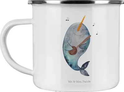 Produktbild von Mr. & Mrs. Panda Haferl Narwal Gitarre - Weiß - Geschenk, Outdoor Tasse, Teetasse, Probleme, Emaille, Kaffeepott, Wal, Meer, Gespräche, Pott, Tanzen
