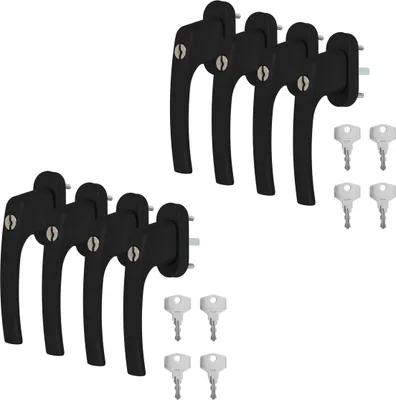 Produktbild von 8 x Alu Fenstergriff in Schwarz RAL 9005 abschließbar - Stiftlänge 35mm