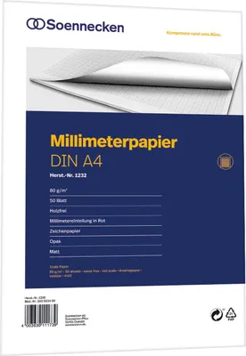 Produktbild von Soennecken Millimeterblock 1232 DIN A4 Bücherpapier 50Blatt rot