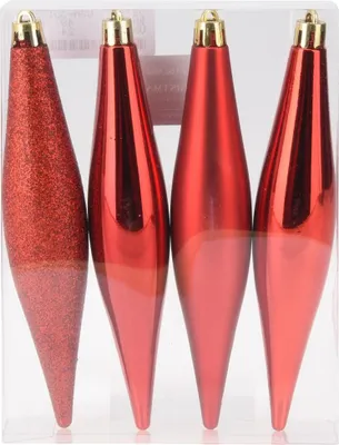 Zdjęcie produktu dla Bombki choinkowe nietłukące czerwone sople 15 cm 4 szt.
