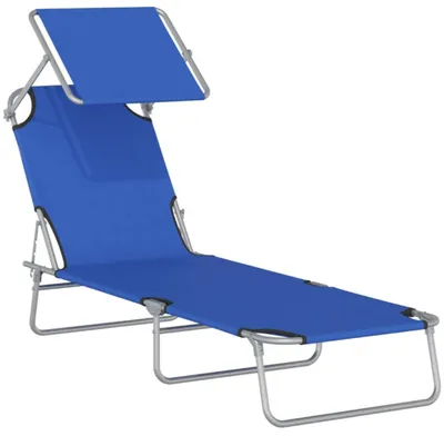 Produktbild von Sonnenliege mit Sonnenschutz, klappbar Relaxliege, verstellbare Rückenlehne, Metallrahmen, 187 x 58 x 36 cm