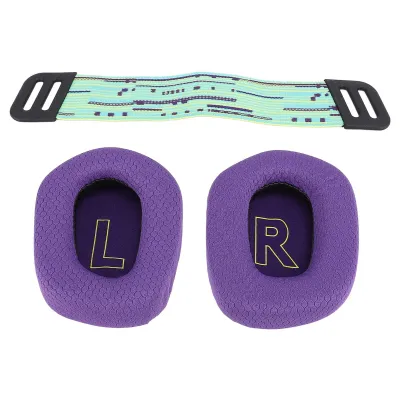 Image de Coussinets d'oreille violets pour casque - Maille respirante, rembourrage en mousse à mémoire de forme haute densité avec bandeau pour casques gaming sans fil G733 et filaires G335