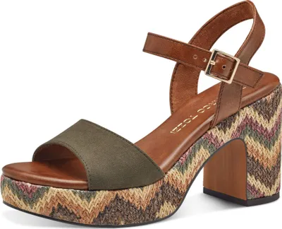 Produktbild von MARCO TOZZI Damen Sandalette hoher Schuh Riemchen Korkoptik Vegan 2-28008-42, Größe:37 EU, Farbe:Mehrfarbig