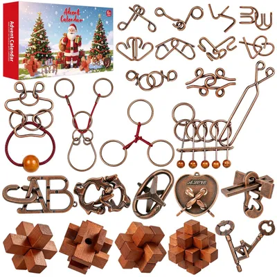 Productafbeelding van Adventskalender 2026 Breinbrekers voor Jongens en Meisjes 24 Dagen Metalen en Houten Puzzel Speelgoed Spellen Kerst Countdown Cadeaus voor Kinderen