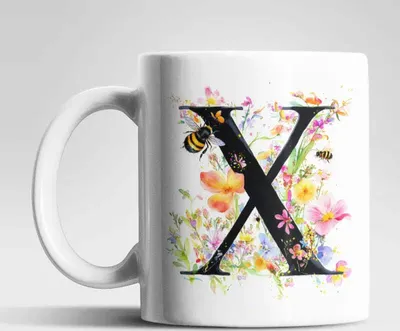 Produktbild von Name A bis Z und 0 bis 9 Blumen Bienen Kaffeetasse Teetasse Tasse Geschenkidee – X