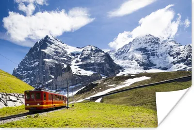 Produktbild von MuchoWow® Poster Ein roter Zug mit Bergen im Hintergrund 120x80 cm - Bilder