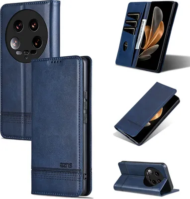 Obrázek produktu pro Kožené pouzdro pro Xiaomi 14 Ultra, skládací peněženkové pouzdro s magnetickým uzávěrem a stojánkem modré