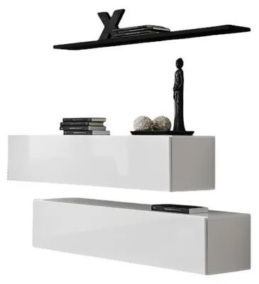 Image de Composition murale SWITCH SBII – Meubles de rangement et étagère – Blanc brillant et noir – Design moderne