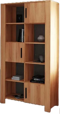 Produktbild von Bücherregal Lubic aus Wildeiche massiv 111x45x205 cm mit 3 Türen und 7 Fächern