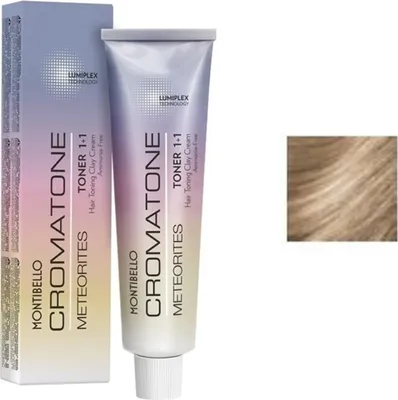 A box and tube of hair toner, with a swatch of toned hair.