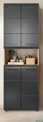 Produktbild von Badezimmer Hochschrank "Cover" in schwarz matt und Nox Eiche Badschrank 60 x 185 cm