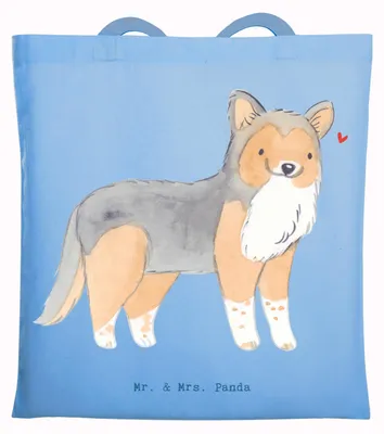 Produktbild von Mr. & Mrs. Panda Jutebeutel Shetland Sheepdog Moment - Sky Blue - Geschenk, Tote Bag, Laptoptasche, Sheltie, Tasche, dokumententasche, Shopping