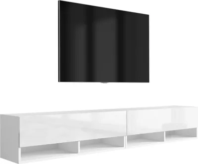 Produktbild von TV-Lowboard 200 (2 x 100) cm Mattweiß / Hochglanzweiß, 200 × 32 × 34 cm