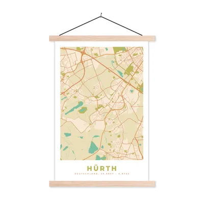 Produktbild von MuchoWow® Textilposter Stadtplan - Hürth - Vintage - Stadtplan 120x180 cm mit holzfarbenen Rahmen - Textil-Plakat