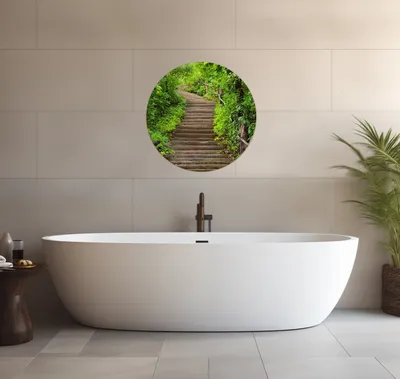 Produktbild von Wallario wasserfestes Poster selbstklebend 60 x 60 cm, Steintreppe im Wald, Badezimmerposter Spritzschutz mit Hochglanzoberfläche in Glasoptik