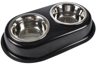 Image de Gamelle double pour chien, acier inoxydable, O 14 cm, noir