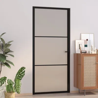 Produktbild von The Living Store Innentür 93x201,5 cm Schwarz Mattglas und Aluminium