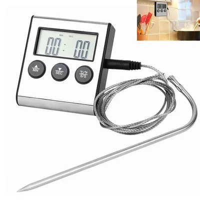 Produktbild von Digitales Fleischthermometer mit Timer, Ofenthermometer, Grillthermometer, Küchenthermometer für BBQ, Backofen, Braten und Grillen