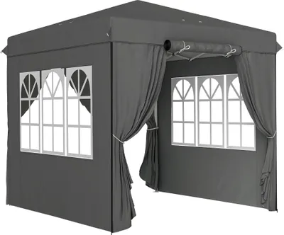 Image de Tente pliante pop-up 2,5 x 2,5 m, résistante à l'hiver, avec 4 parois latérales, protection UV 50+, sac de transport, gris foncé