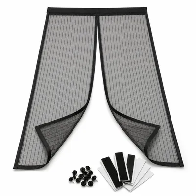Produktbild von Fliegengitter Insektengitter 100x210 cm mit Reißnägel, Magnetisch | Insektenschutz Tür | Ohne Bohren | Automatisches Schließen | Schwarz
