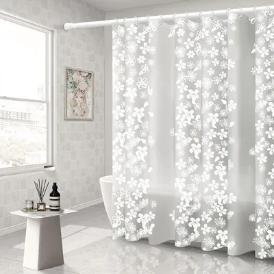 Produktbild von Extra langer Duschvorhang, 300 x 200 cm, waschbar, mit Blumenmuster