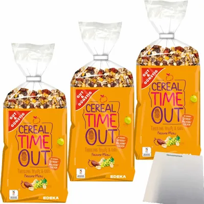 Produktbild von Gut & Günstig Früchte-Müsli mit 32% Fruchtgehalt und Vollkornflocken 3er Pack (3x1000g Packung) + usy Block