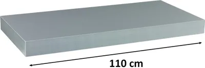 A silver floating shelf with a measurement indicator.