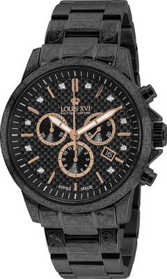 Produktbild von LOUIS XVI Herren-Armbanduhr Palais Royale Stahlband Schwarz Rosegold Karbon echte Diamanten Chronograph Analog Quarz Edelstahl Swiss Made 894
