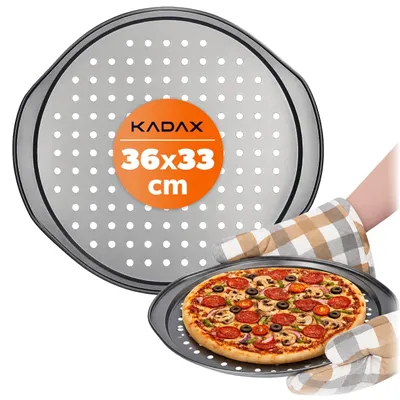 Obrázek produktu pro KADAX nepřilnavý plech na pizzu, plech na pizzu s pohodlnými držadly, plech na pečení
