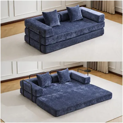 Produktbild von PixelPilot 2-in-1 Schlafsofa, Chenille-Sofa Klappbares, modulares Sofa,Keine Montage erforderlich,Weiches und strapazierfähiges Gäste-Schlafsofa