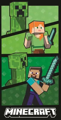 Obrázek produktu pro Plážová osuška Minecraft Creeper, Alex a Steve 70*140 cm.