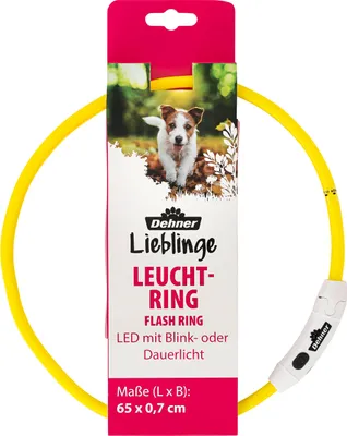 Produktbild von Dehner LED Hunde-Leuchthalsband Flash Ring, verstellbar, Länge 65 cm, Höhe 0.7 cm, Polyester, gelb