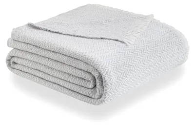 Image de Couverture coton - Coton extra doux - 180 x 240 cm - Gris clair - Motif chevrons et plaid de canapé