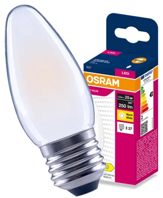 Produktbild von LED-Lampe E27, "Świeczka" B35, 1,8W = 25W, 250lm, 2700K (warmweiß), 300° Filament, VALUE, Osram, KI-generiertes Bild