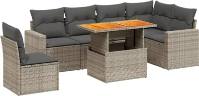 Produktbild von vidaXL 7-tlg. Garten-Sofagarnitur mit Kissen Grau Poly Rattan