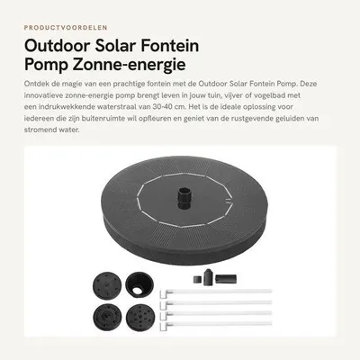 Produktbild von Solarbetriebene Springbrunnenpumpe – Wasserpumpe – Vogeltränke – Aquarium – Teich – Leicht und einfach zu installieren – Solarbrunnen