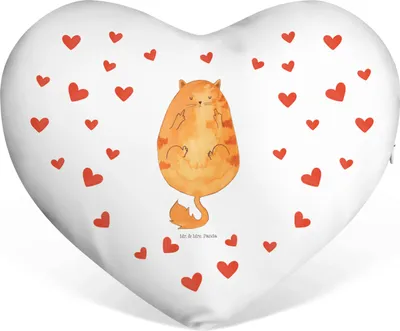 Produktbild von Mr. & Mrs. Panda Sofakissen Katze Frühaufsteher - Weiß - Geschenk, Kissen Herz, Katzen, Kater, Kaffee, Kuschelkissen, Schmusekissen, Tiger, Dekokissen