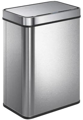 Image de Poubelle sensorisée de 50 litres en acier inoxydable, avec couvercle automatique | Couleur : Argent | Dimensions : 27 x 39 x 54 cm