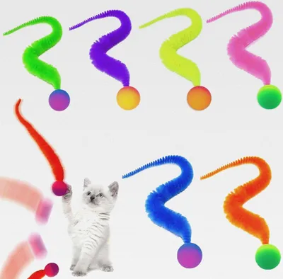 Produktbild von Wackelball für Katzen, 6 Stück Wackelball Spielzeug Katzen, Wurmkatzenspielzeug, Katzenspielzeug Ball, Katzen Hüpfbälle Spielzeug, Interaktives Spielzeug für Katzen