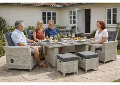 Produktbild von Green Spirit Dininglounge Asti Polyrattan 7 Personen grau-meliert