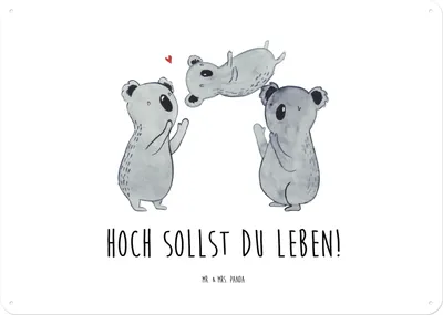 Produktbild von Mr. & Mrs. Panda Wandbild Koalas Feiern DIN A5 - Weiß - Geschenk, Koala, Schild, Familie, Geburtstag, Herz, Türschild, tafel, Happy Birthday, wandtafel, Blechschild