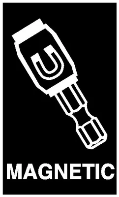 A white graphic of a magnetic bit holder with the word "MAGNETIC" below it on a black background.