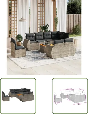 Produktbild von The Living Store 9-tlg. Garten-Sofagarnitur mit Kissen Grau Poly Rattan