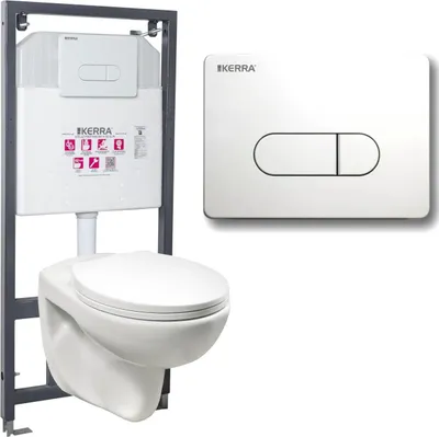Obrázok produktu pre Kerra K-50 SLIM skrytý splachovací nádržkový prvok s bezokrajovým bielym lesklým závesným WC Doris s mäkko zatváraným WC sedátkom a splachovacou doskou Pacific white