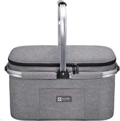 Produktbild von Unyqoos® Isolierkühltasche 32 L – große isolierende Picknick- & Kühltasche, Kühlkorb / Kühlbox, hellgrau