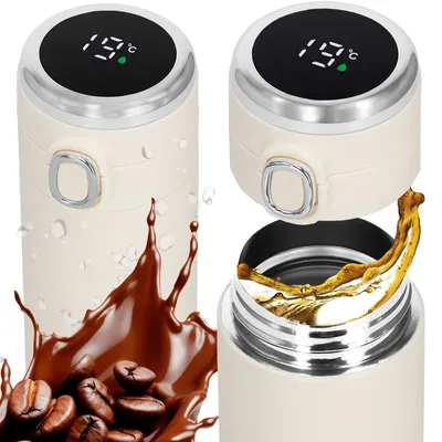 Productafbeelding van Thermosfles - Thermoskan - LCD- Display - 420 ML - RVS - Creme