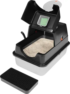 Obrázok produktu pre Mačacie WC - Uzavreté WC s krytom - 62×42 cm - Objem 28 l - Pre mačky do 10 kg - Nerezová oceľ, PP, ABS - Čierna farba