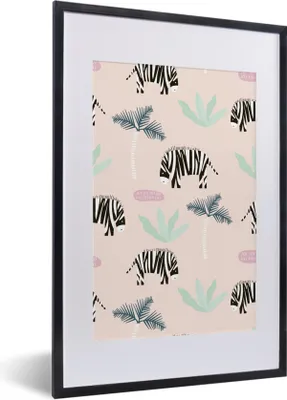Produktbild von MuchoWow® MuchoWow® Gerahmtes Poster Zebra - Pflanzen - Rosa 40x60 cm - Poster mit zchwarzem Bilderrahmen - Poster in Rahmen