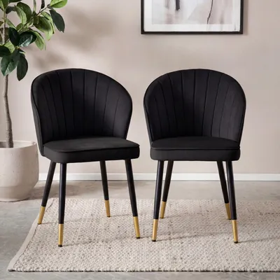 Produktbild von FineBuy Esszimmerstuhl 2er Set Samt Schwarz Küchenstuhl mit Metallbeinen Schalenstuhl Skandinavisches Design Polsterstuhl Stoffbezug Stuhl Gepolstert