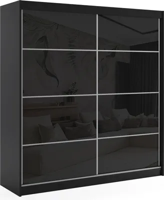 Produktbild von ALTDECOR Kleiderschrank mit Lacobel-Schiebetüren, kugelgelagerte Führungsschienen und Aluminium-Leisten - VIVONA - mit LED-Beleuchtung und Fernbedienung - 200 cm - Schwarz